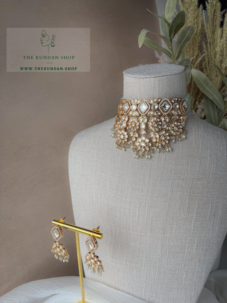 Diamond Tiers in Mint Green Necklace Sets THE KUNDAN SHOP 