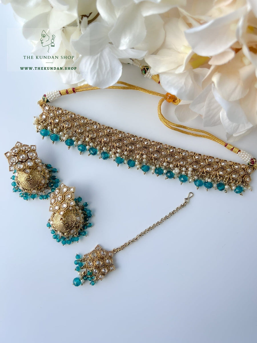 Keeper in Peacock Blue Necklace Sets THE KUNDAN SHOP