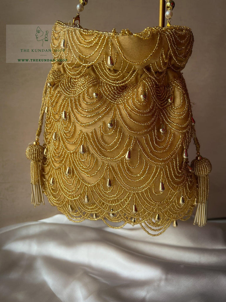 Chic Pouch in Cream Gold Clutch THE KUNDAN SHOP