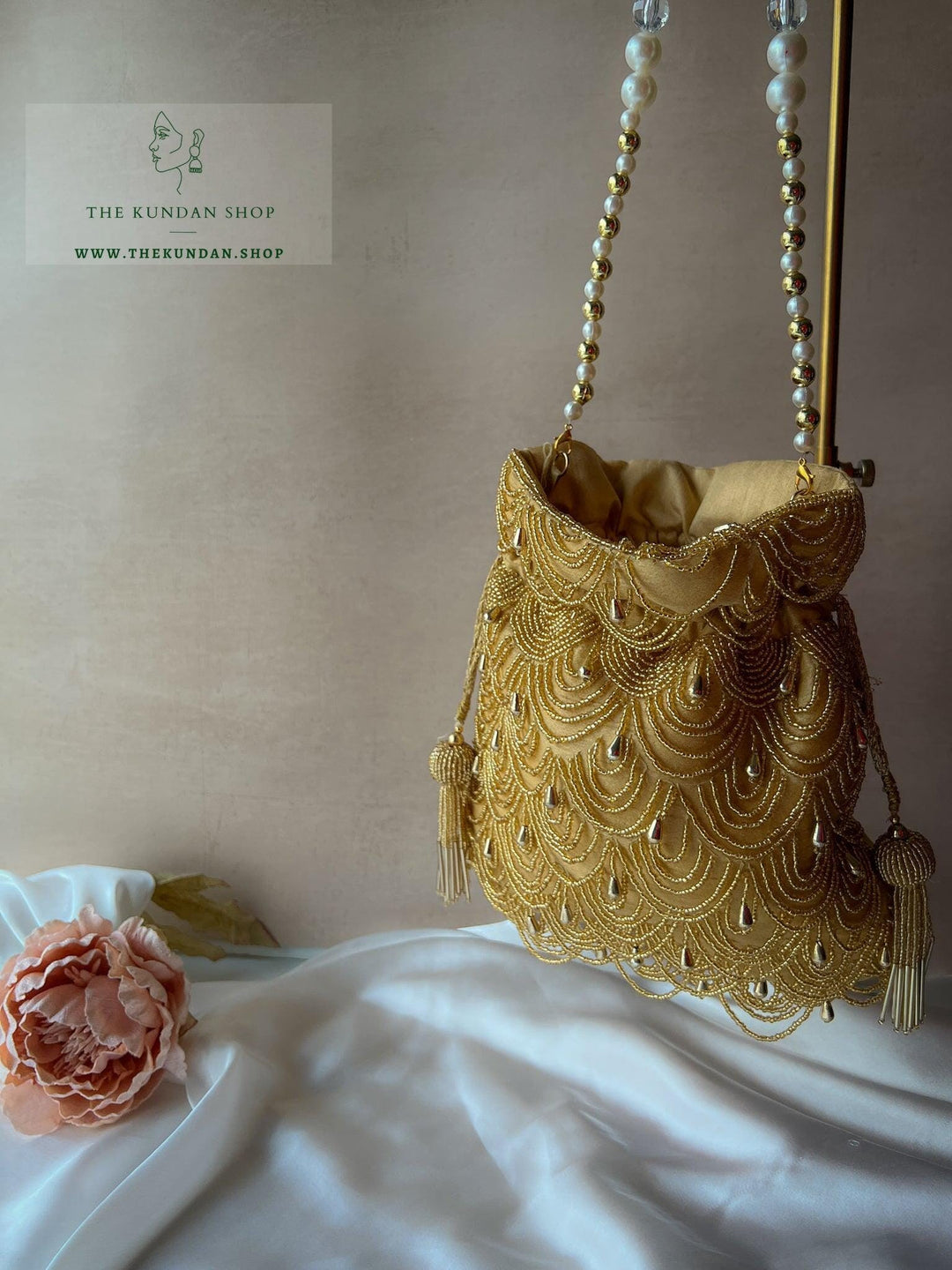 Chic Pouch in Cream Gold Clutch THE KUNDAN SHOP