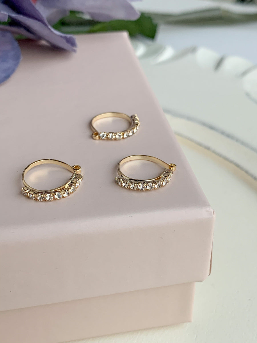 Half Moon Rhinestone Clip On Nose Pin Naath THE KUNDAN SHOP Clear Stone