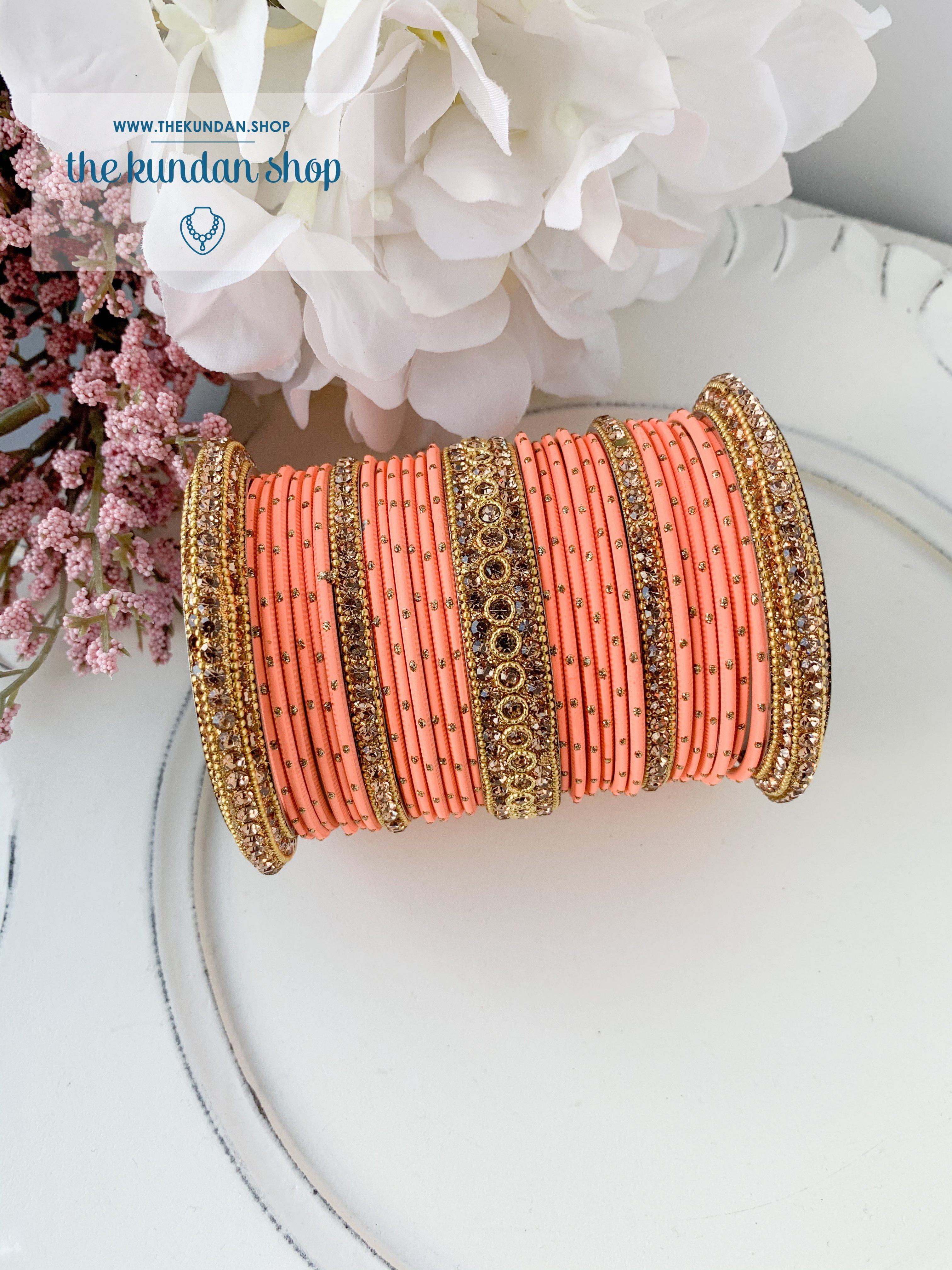 Peach color silk thread on sale bangles