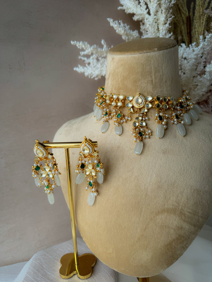Sensation in Clear & Emerald Necklace Sets THE KUNDAN SHOP 