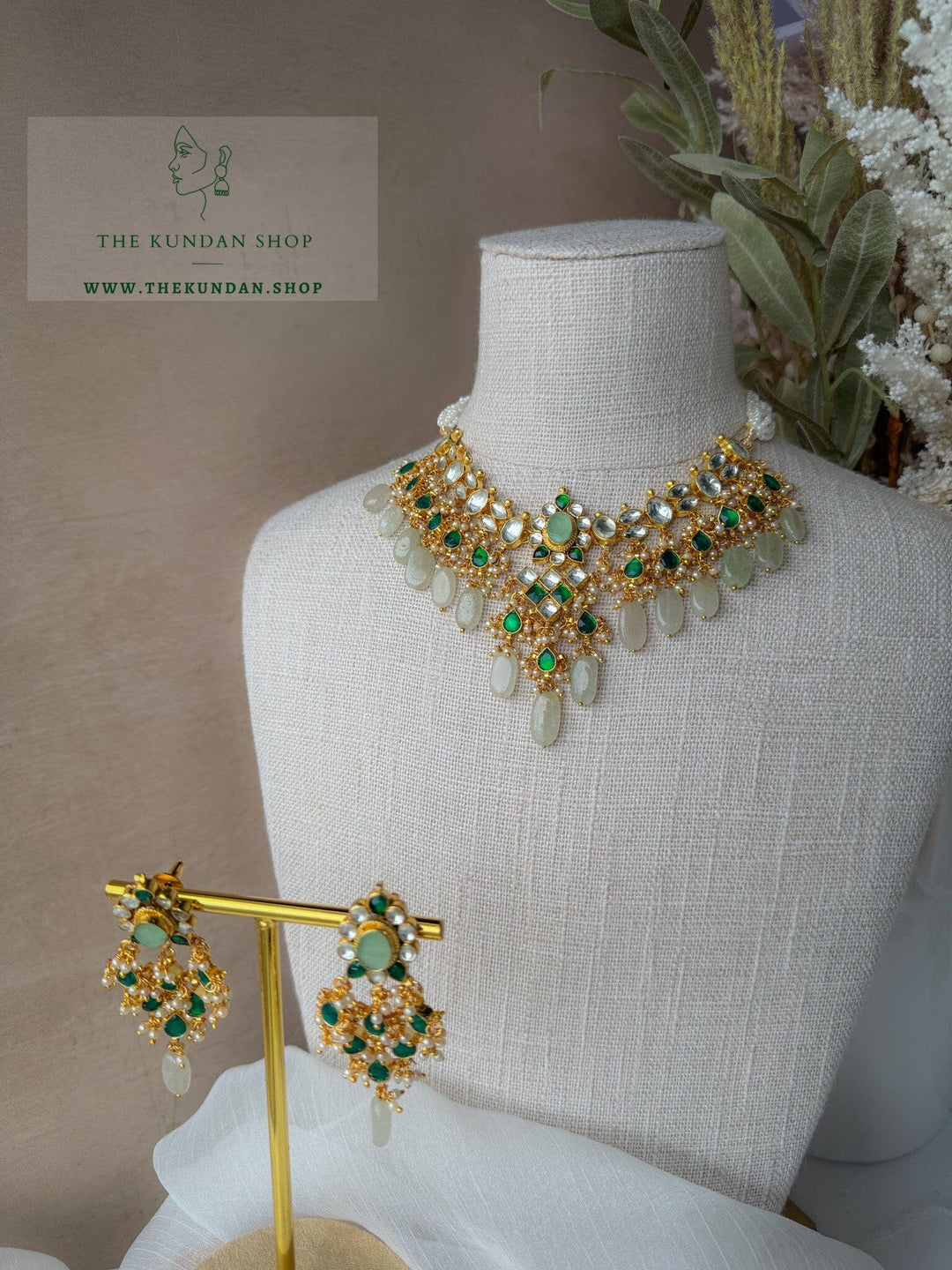 Floral Kundan in Emerald & Mint 2.0 Necklace Sets THE KUNDAN SHOP 