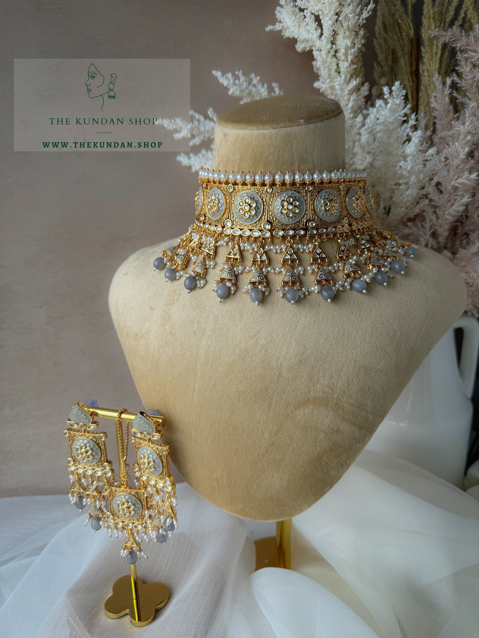 Intrigue in Grey Necklace Sets THE KUNDAN SHOP 
