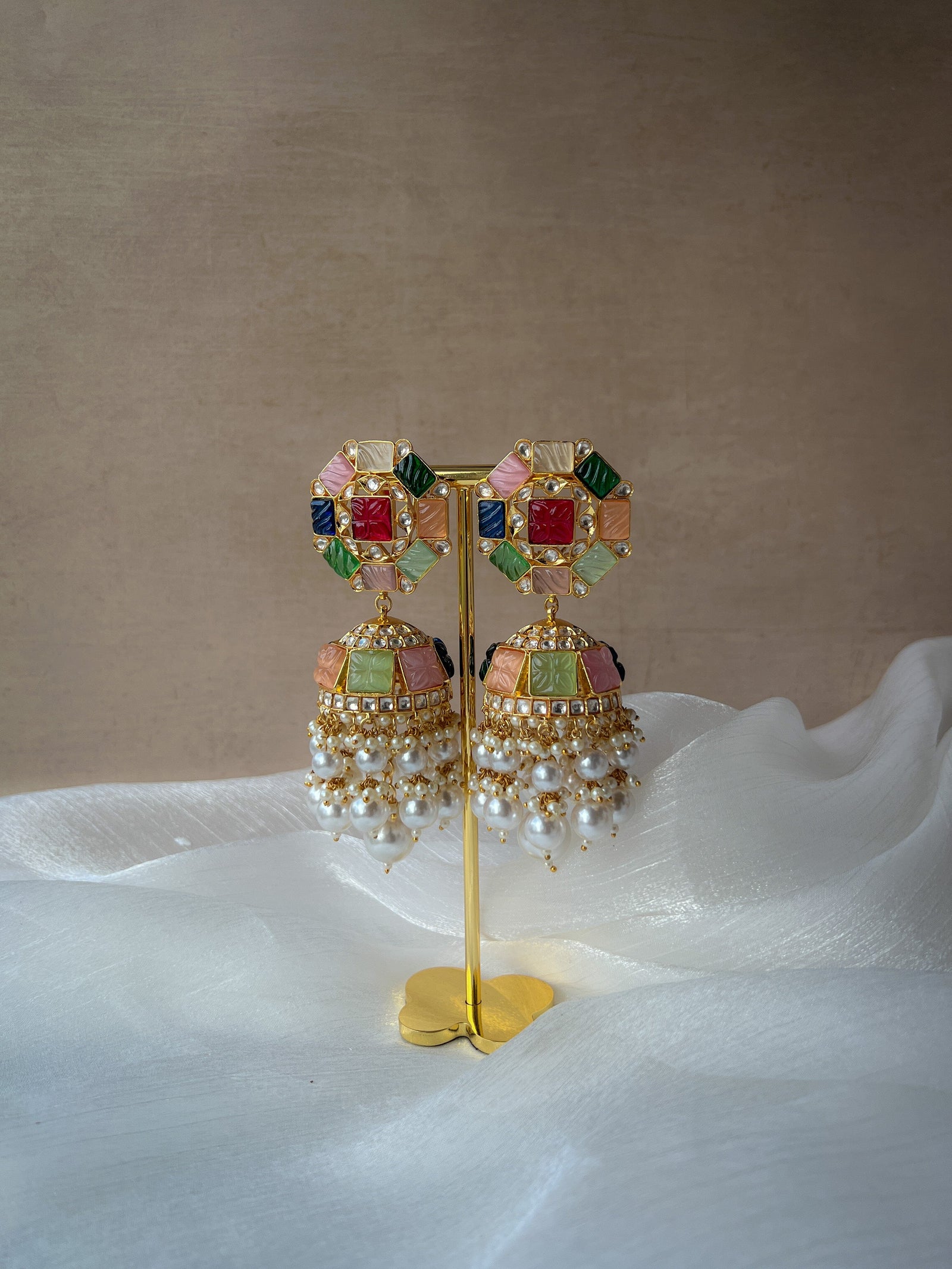 Light Waves Jhumki in Kundan Earrings THE KUNDAN SHOP 
