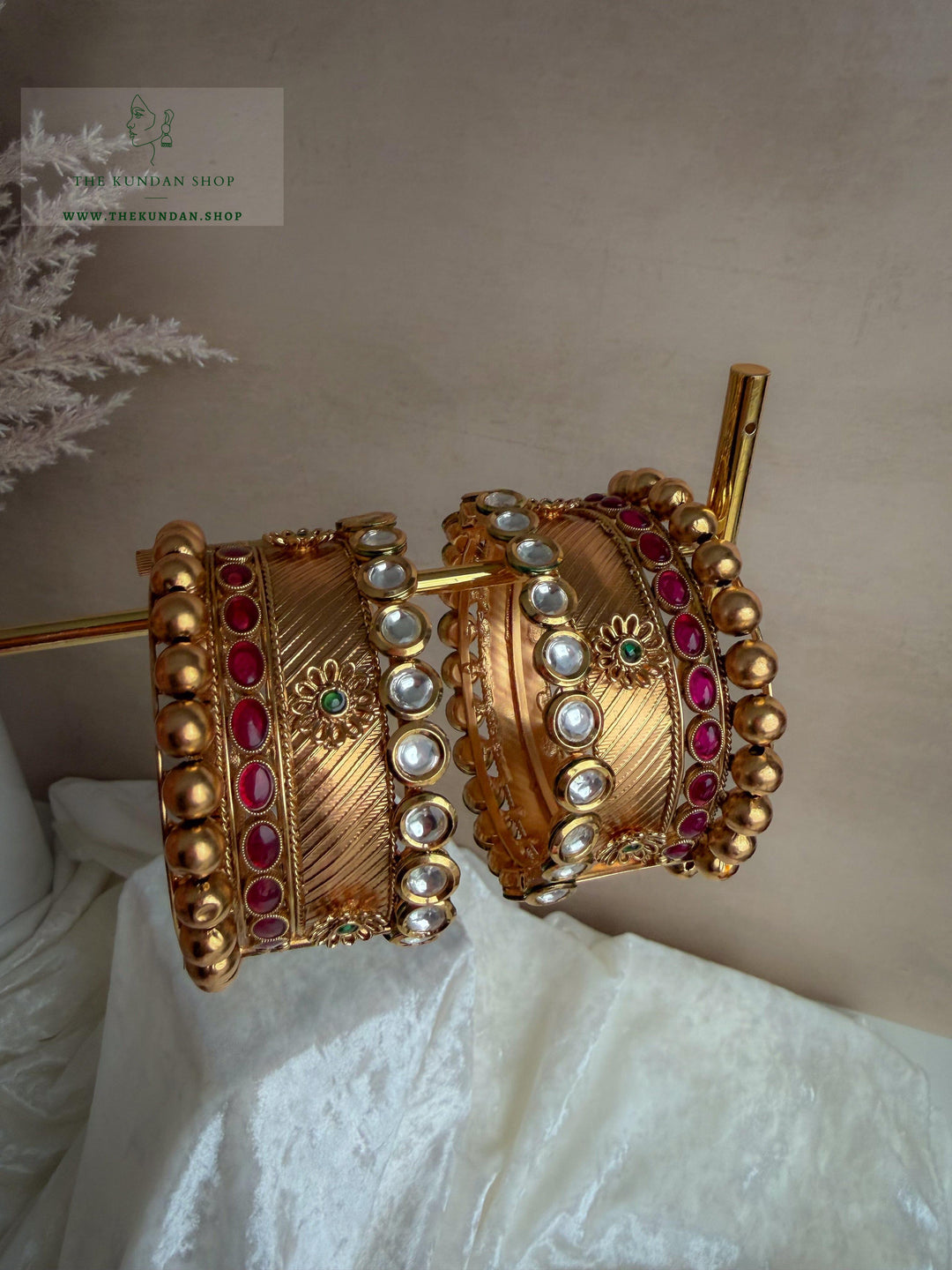 Antique Floral in PInk Bangles THE KUNDAN SHOP 