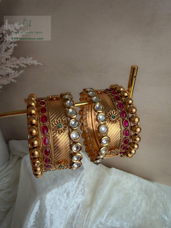Antique Floral in PInk Bangles THE KUNDAN SHOP 