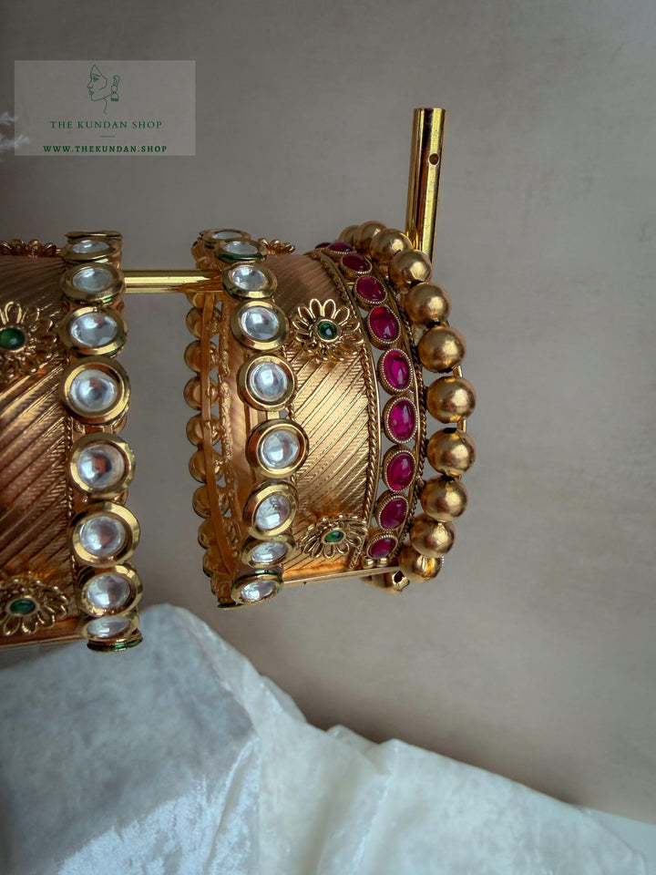 Antique Floral in PInk Bangles THE KUNDAN SHOP 