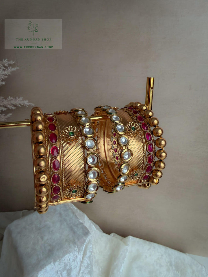 Antique Floral in PInk Bangles THE KUNDAN SHOP 