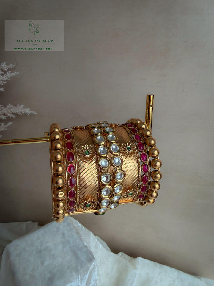 Antique Floral in PInk Bangles THE KUNDAN SHOP 