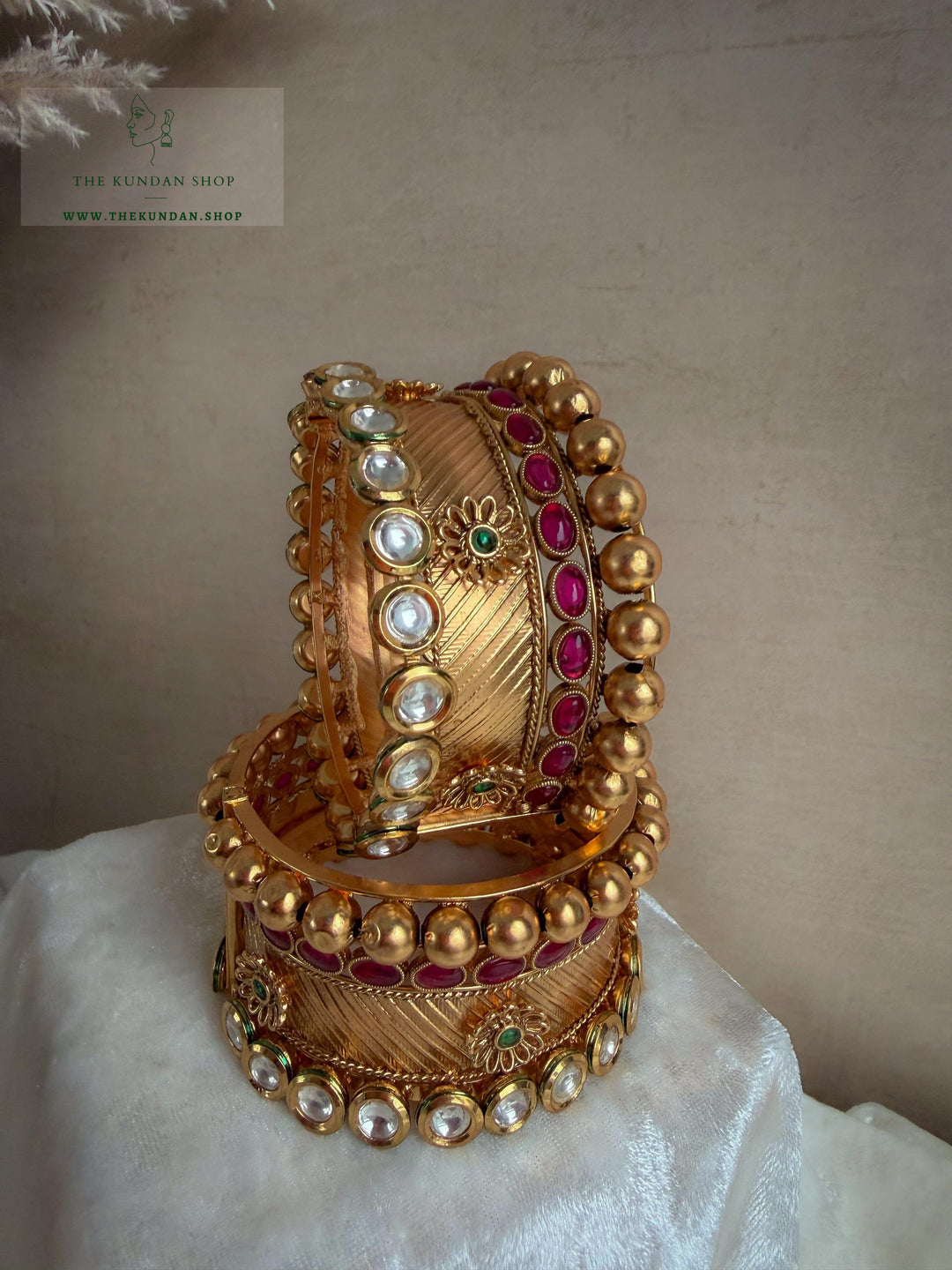 Antique Floral in PInk Bangles THE KUNDAN SHOP 