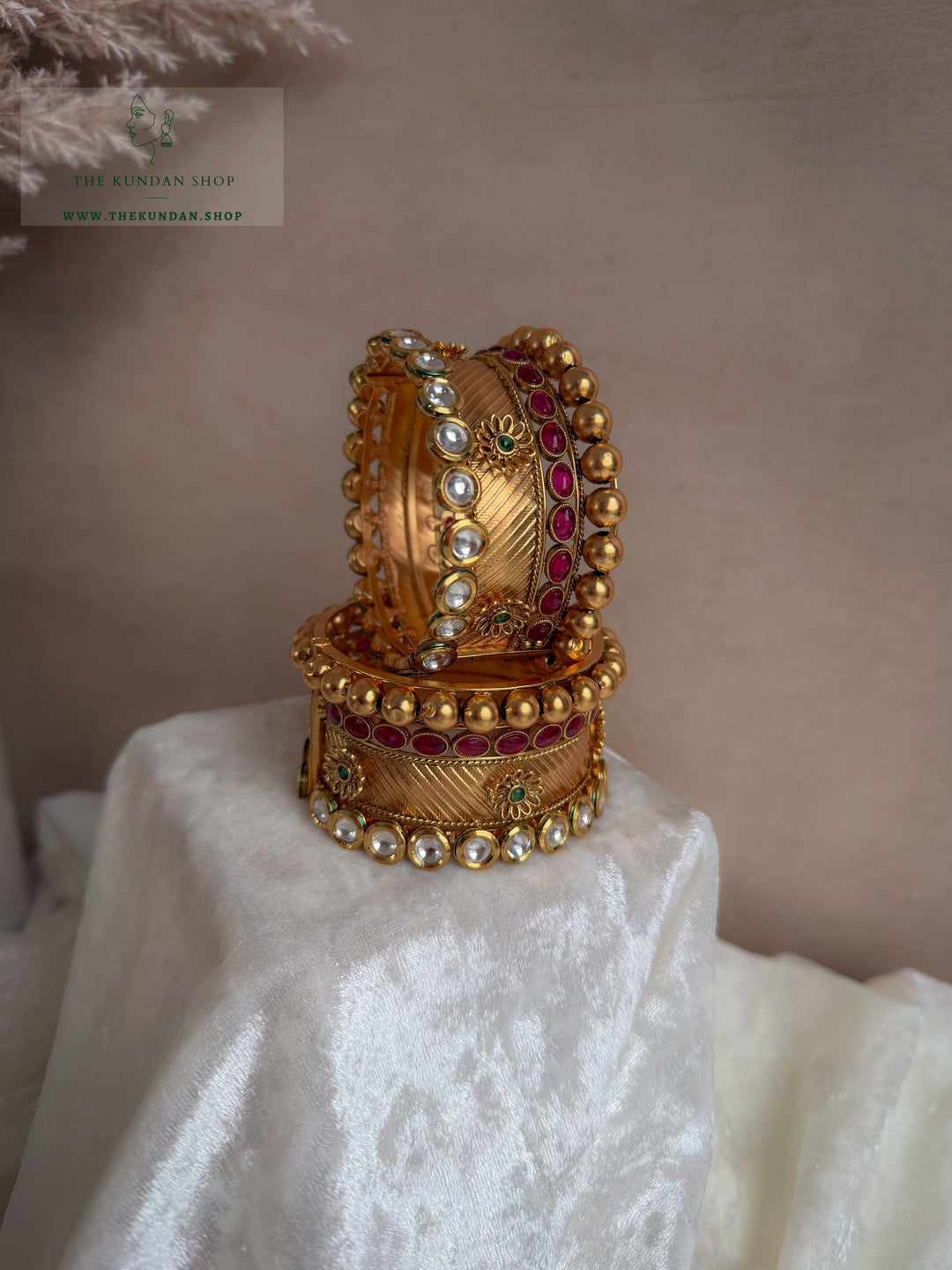 Antique Floral in PInk Bangles THE KUNDAN SHOP 