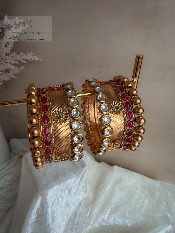 Antique Floral in PInk Bangles THE KUNDAN SHOP 