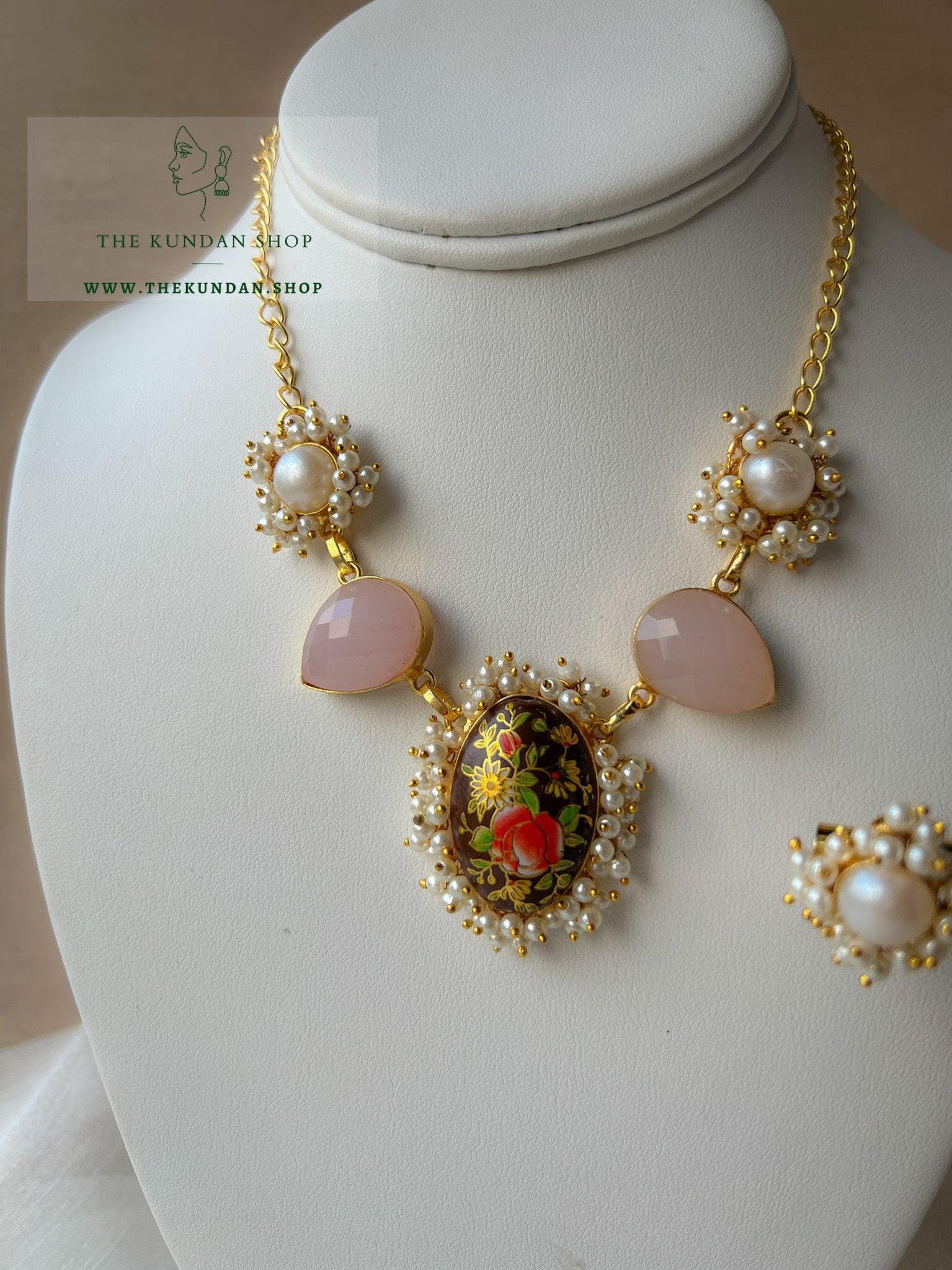 The Perfect Line & Floral Pendant in Black Necklace Sets THE KUNDAN SHOP 