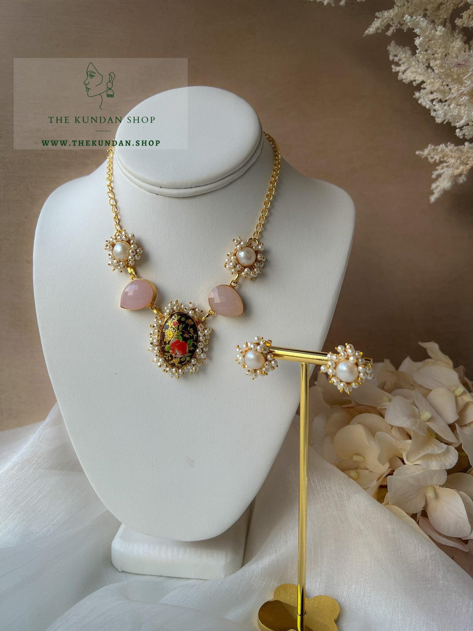 The Perfect Line & Floral Pendant in Black Necklace Sets THE KUNDAN SHOP 