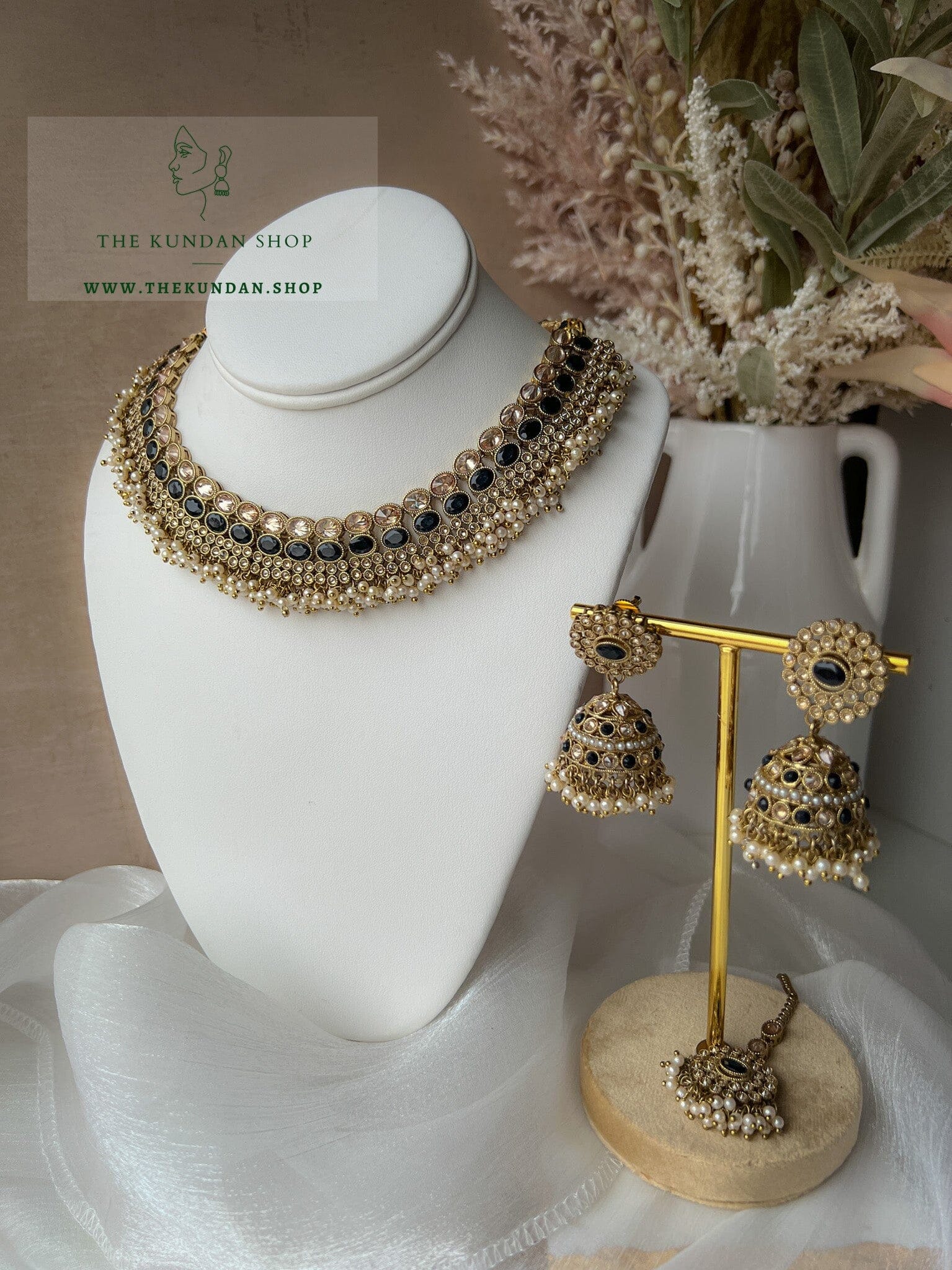 Caring Polki in Black Necklace Sets THE KUNDAN SHOP 