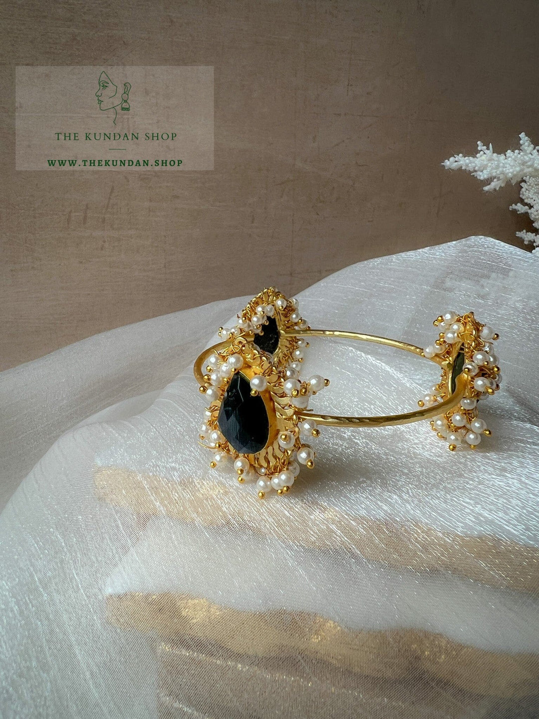 Black Tones &amp; Pearl Cuff Bangles THE KUNDAN SHOP 