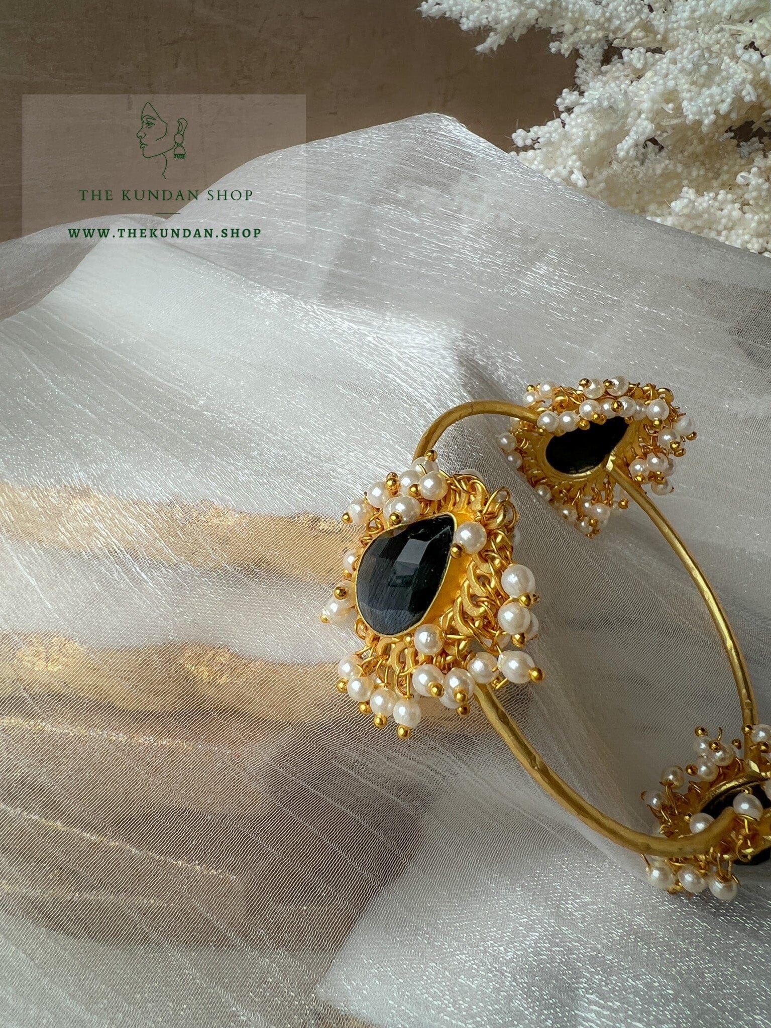Black Tones & Pearl Cuff Bangles THE KUNDAN SHOP 