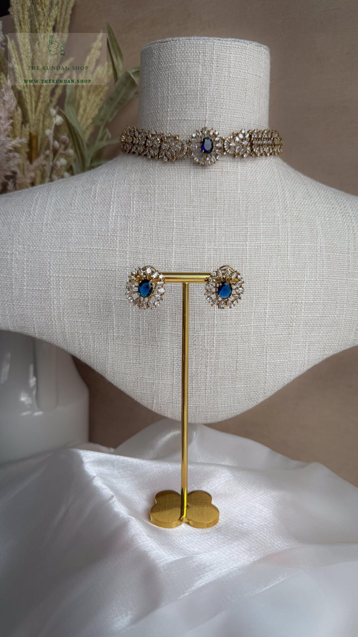 Aurora in Champagne // Sapphire Blue Necklace Sets THE KUNDAN SHOP 