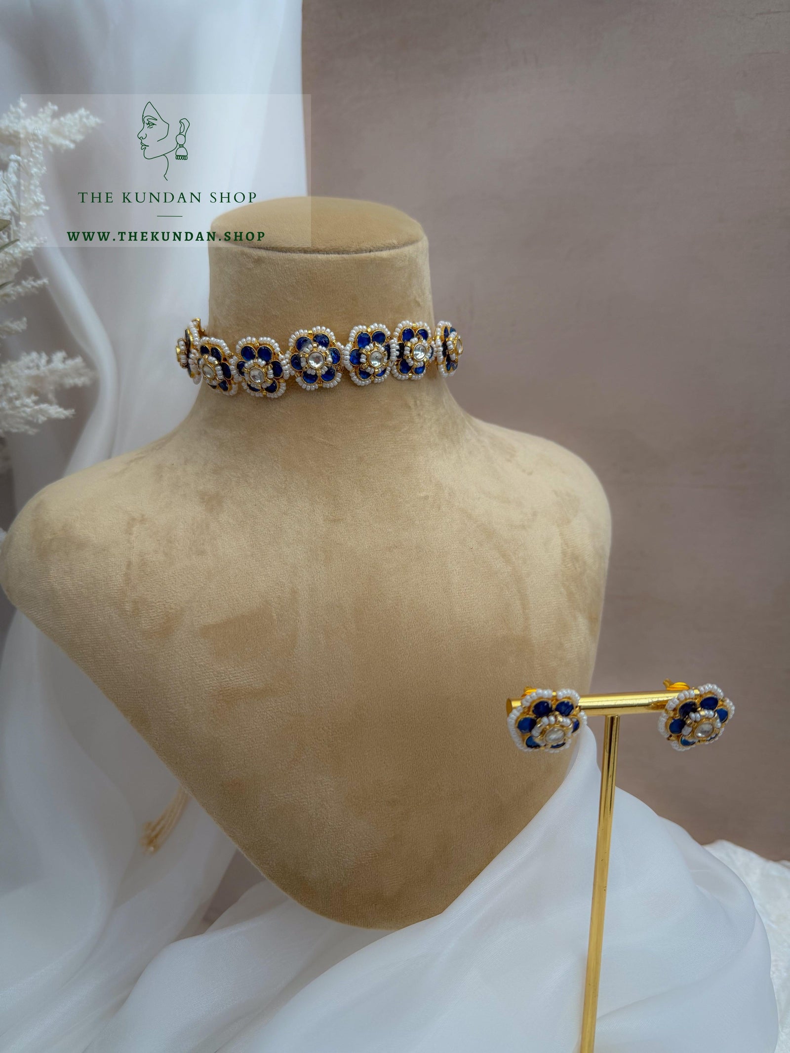 Botanic Kundan in Dark Blue Necklace Sets THE KUNDAN SHOP 