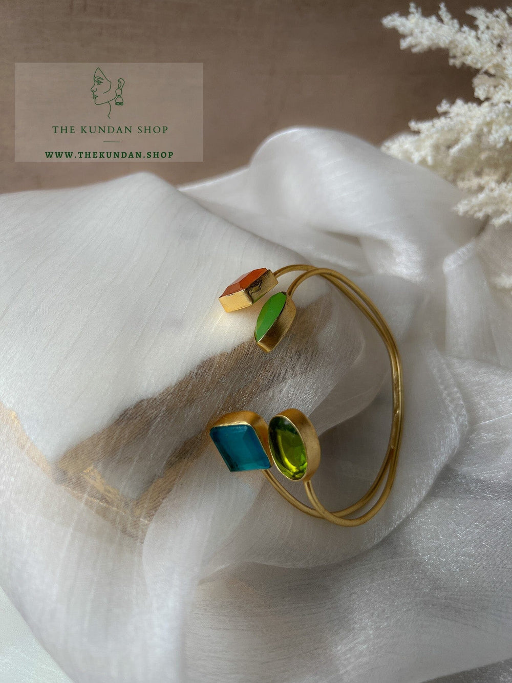 Reverse Cuff in Blues Bangles THE KUNDAN SHOP 