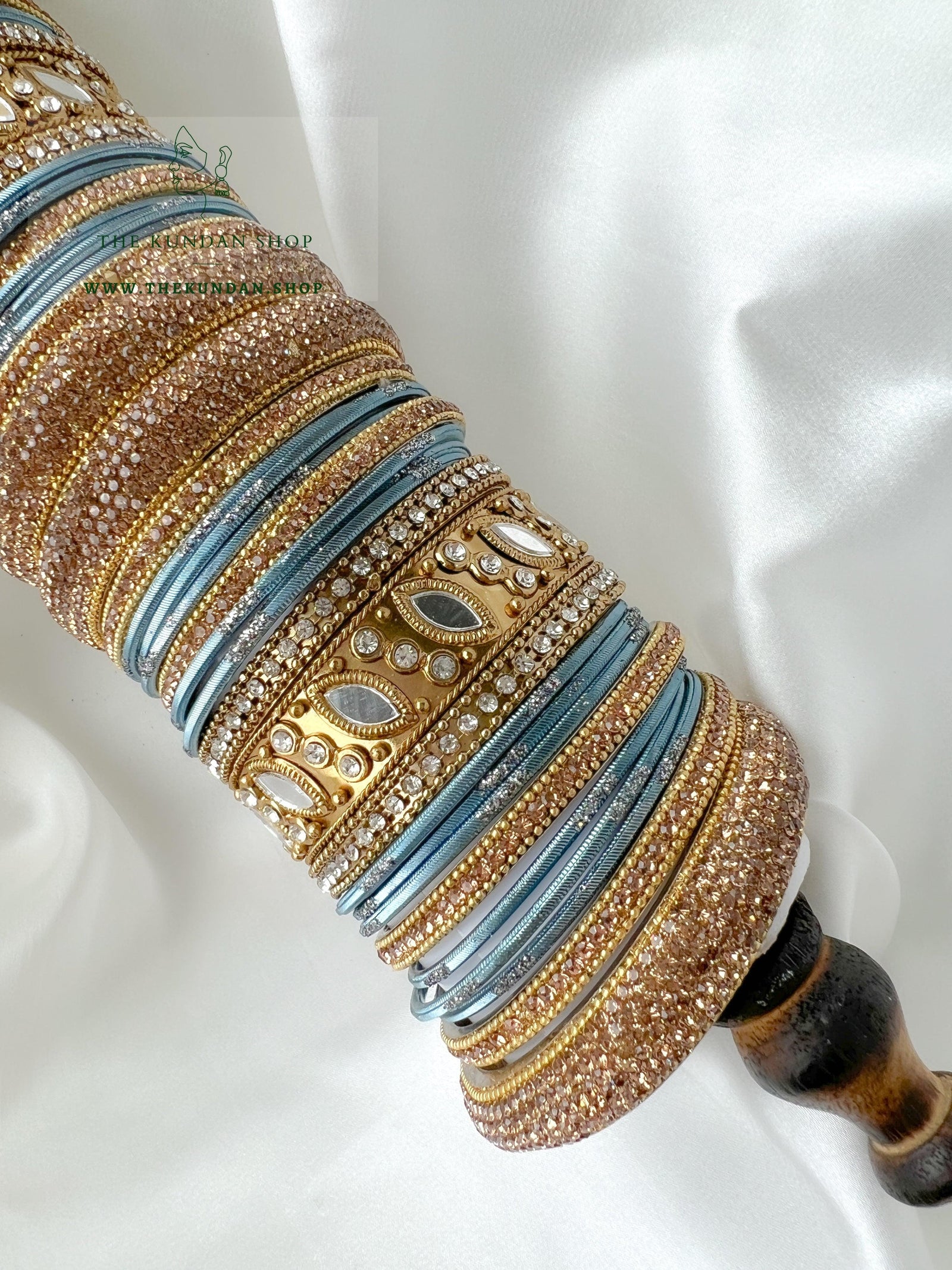 Marquee Sheesha Bangles in Blue Grey Bangles THE KUNDAN SHOP 
