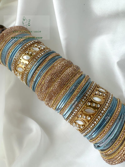 Marquee Sheesha Bangles in Blue Grey Bangles THE KUNDAN SHOP 