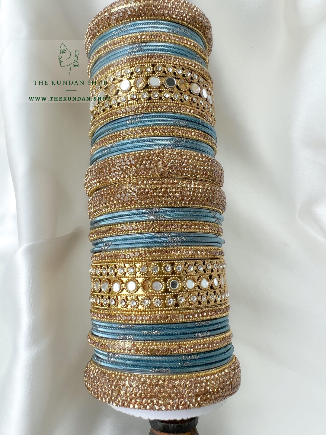Round Sheesha Bangles in Blue Grey Bangles THE KUNDAN SHOP 