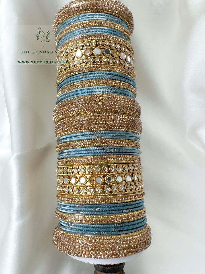 Round Sheesha Bangles in Blue Grey Bangles THE KUNDAN SHOP 