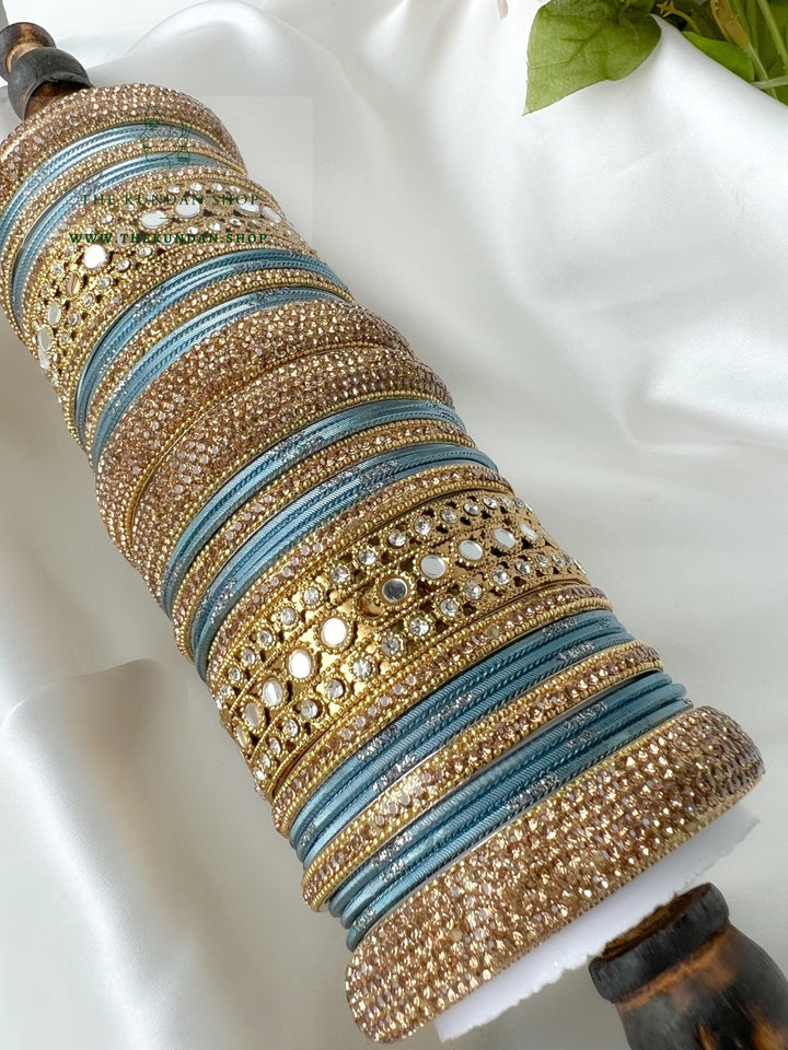 Round Sheesha Bangles in Blue Grey Bangles THE KUNDAN SHOP 