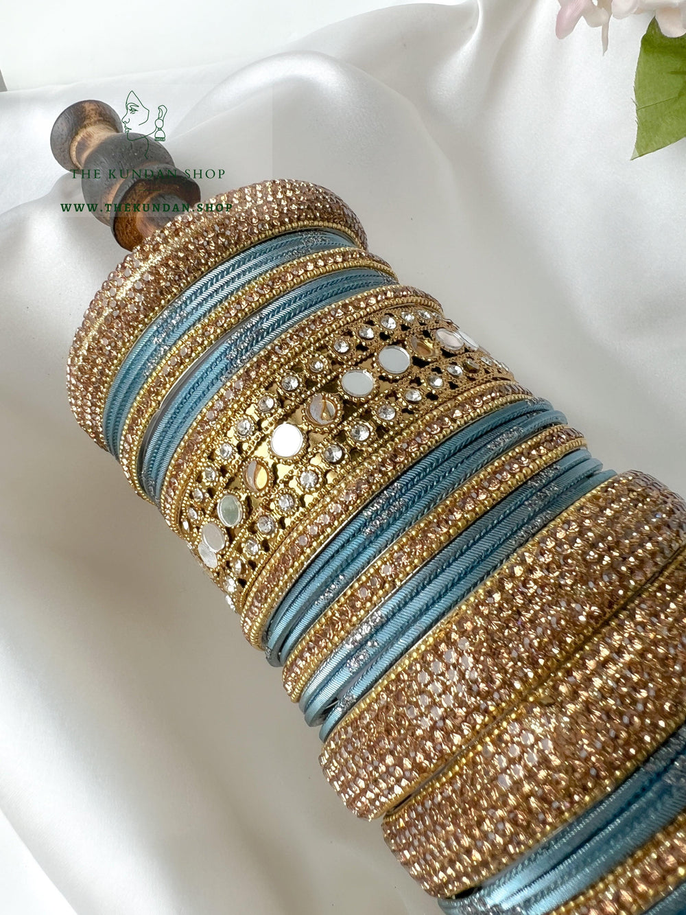 Round Sheesha Bangles in Blue Grey Bangles THE KUNDAN SHOP 