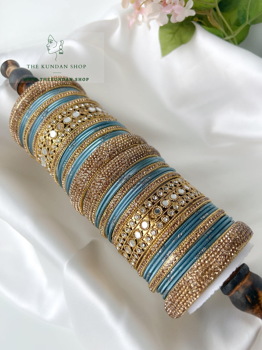 Round Sheesha Bangles in Blue Grey Bangles THE KUNDAN SHOP 