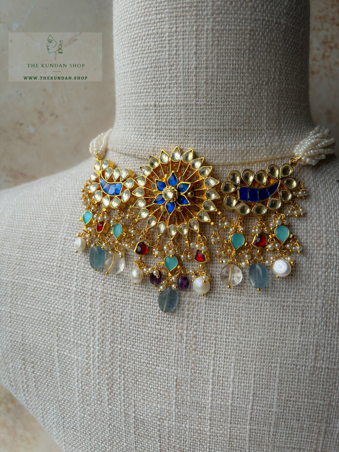 Sunburst Kundan in Blue Necklace Sets THE KUNDAN SHOP 