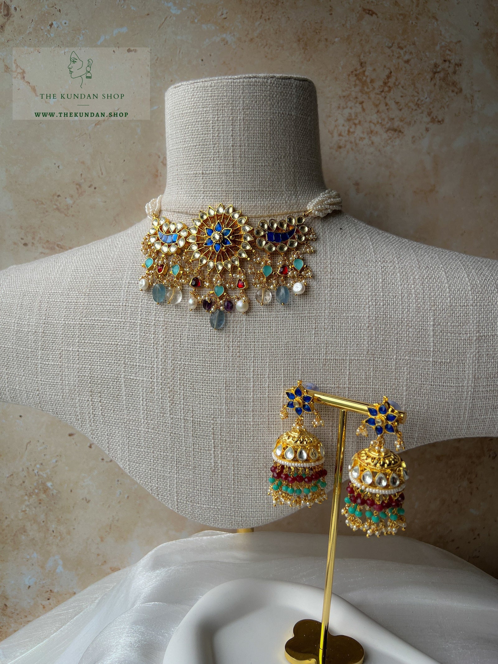 Sunburst Kundan in Blue Necklace Sets THE KUNDAN SHOP 