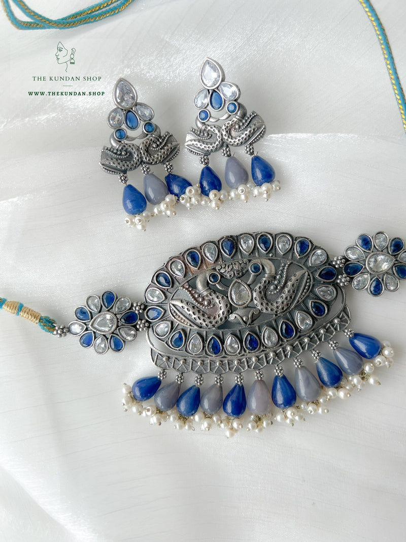 Pairing in Blue // Oxidized Silver Necklace Sets THE KUNDAN SHOP 