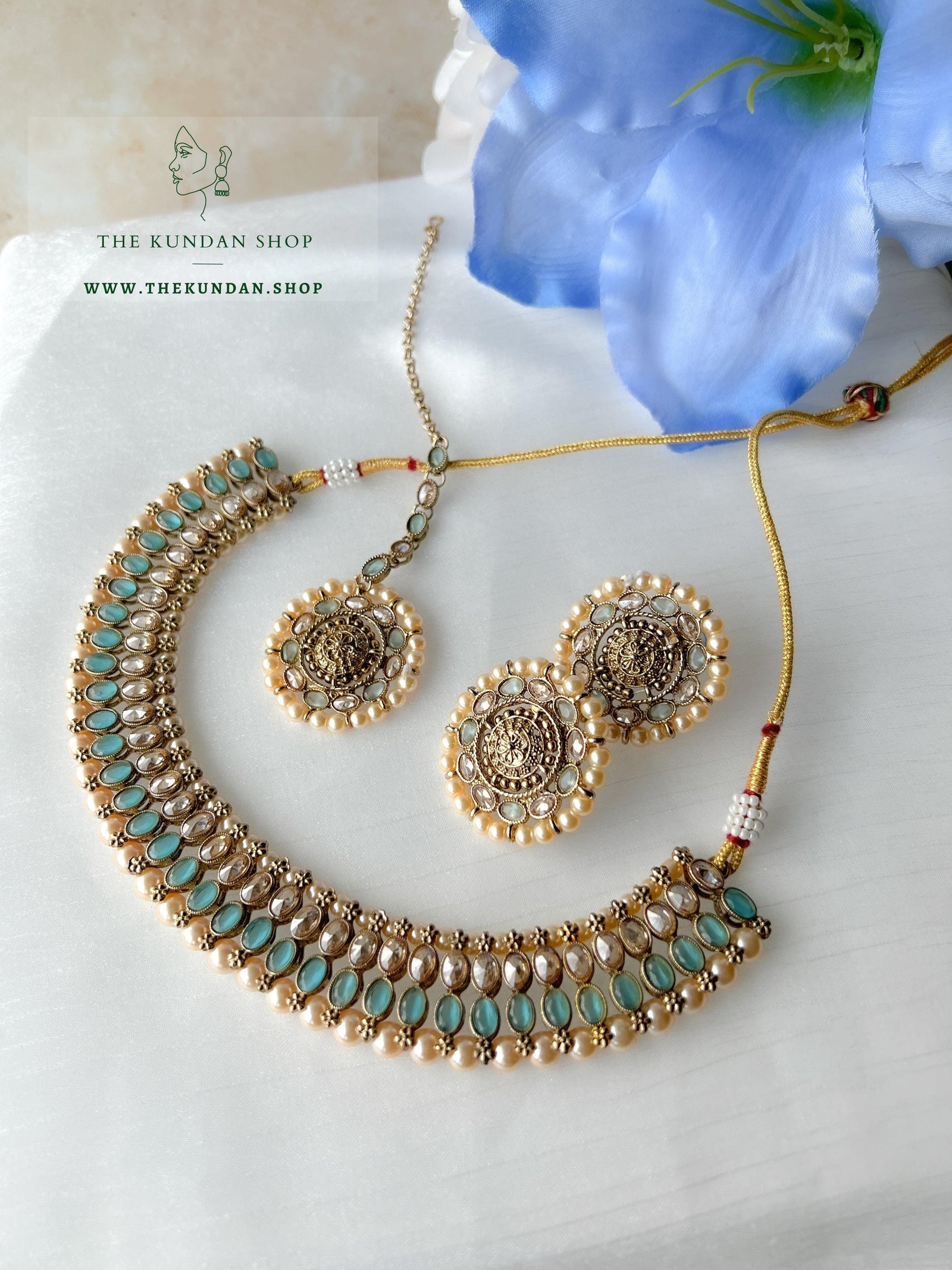 Flushed Polki in Blue Necklace Sets THE KUNDAN SHOP 