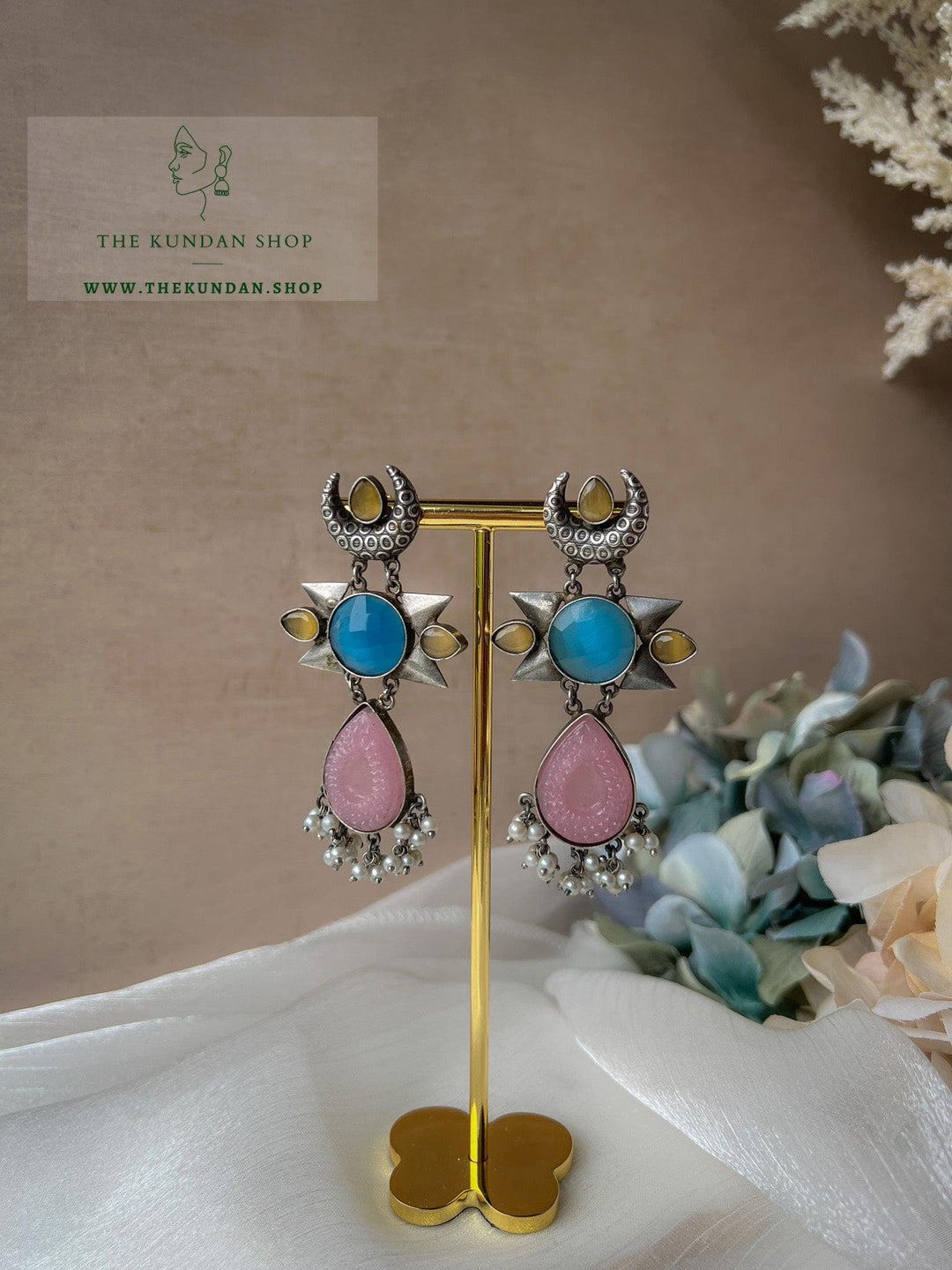 Carved Statements in Oxidized Earrings THE KUNDAN SHOP Blue Pink 