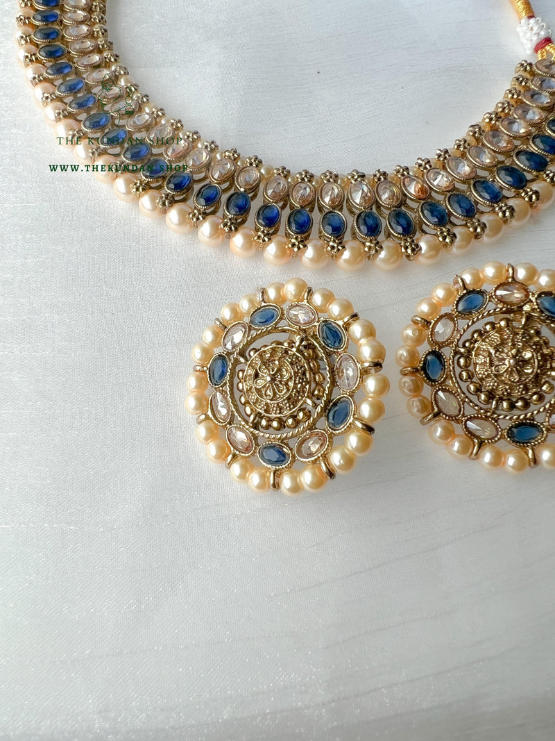 Flushed Polki in Midnight Blue Necklace Sets THE KUNDAN SHOP 