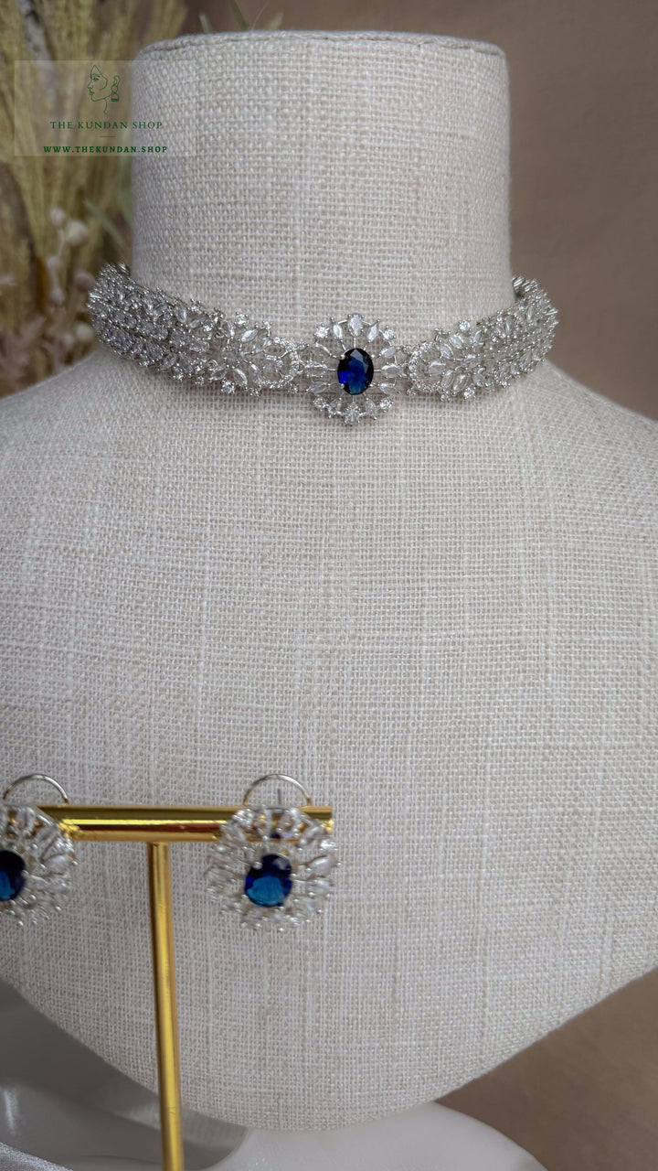 Aurora in Silver // Sapphire Blue Necklace Sets THE KUNDAN SHOP 