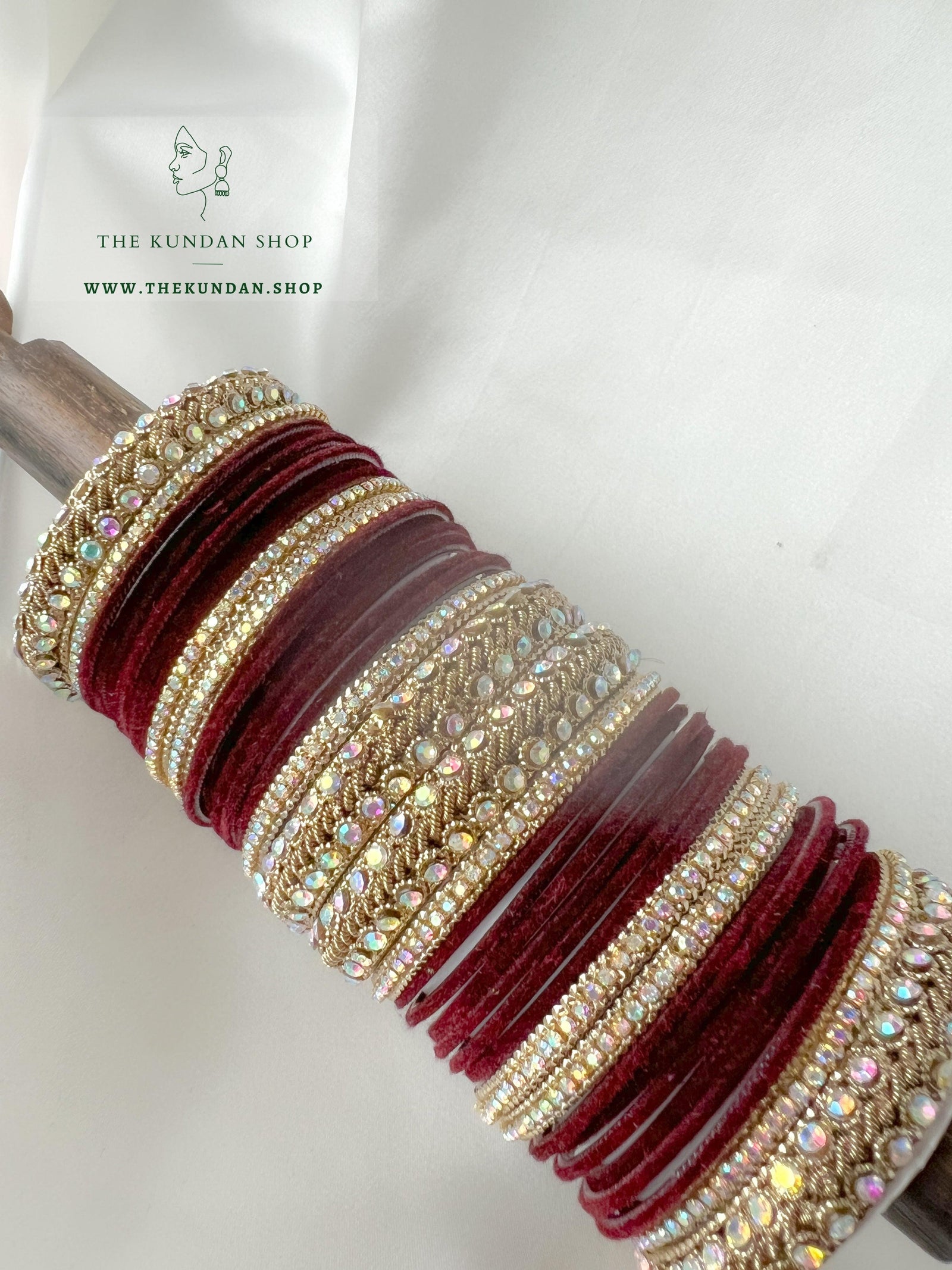 Iridescent Stones & Velvet in Brown Bangles THE KUNDAN SHOP 