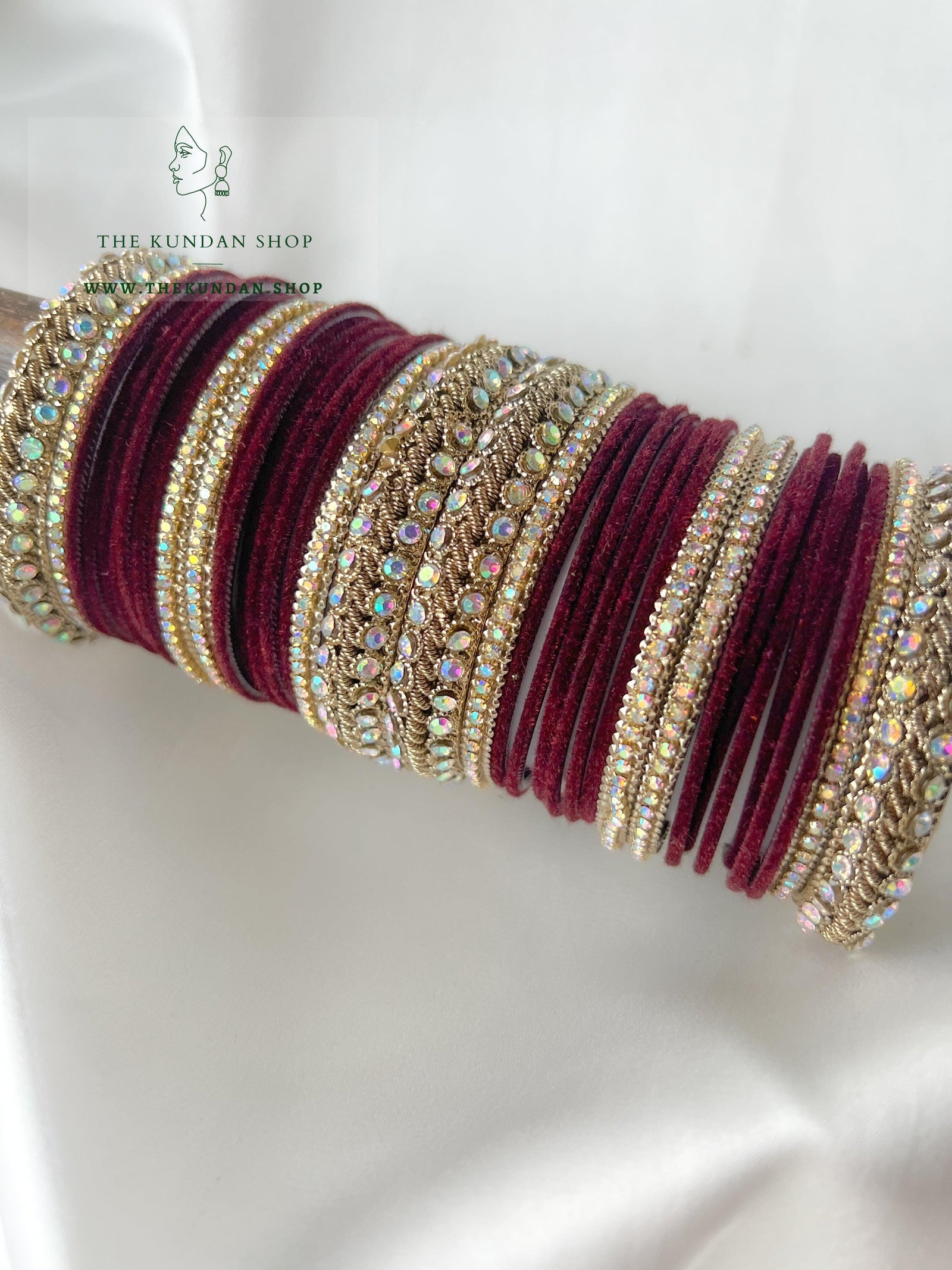 Iridescent Stones & Velvet in Brown Bangles THE KUNDAN SHOP 