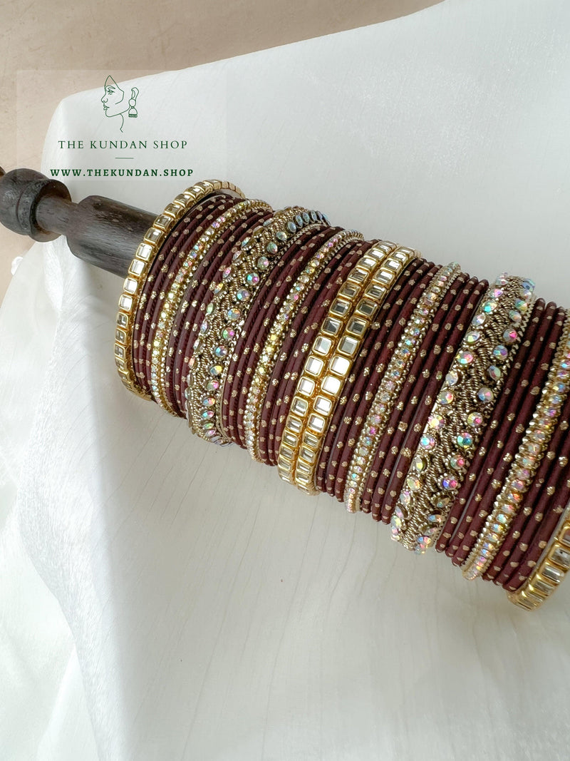 Iridescent Center Stones in Brown Bangles THE KUNDAN SHOP 