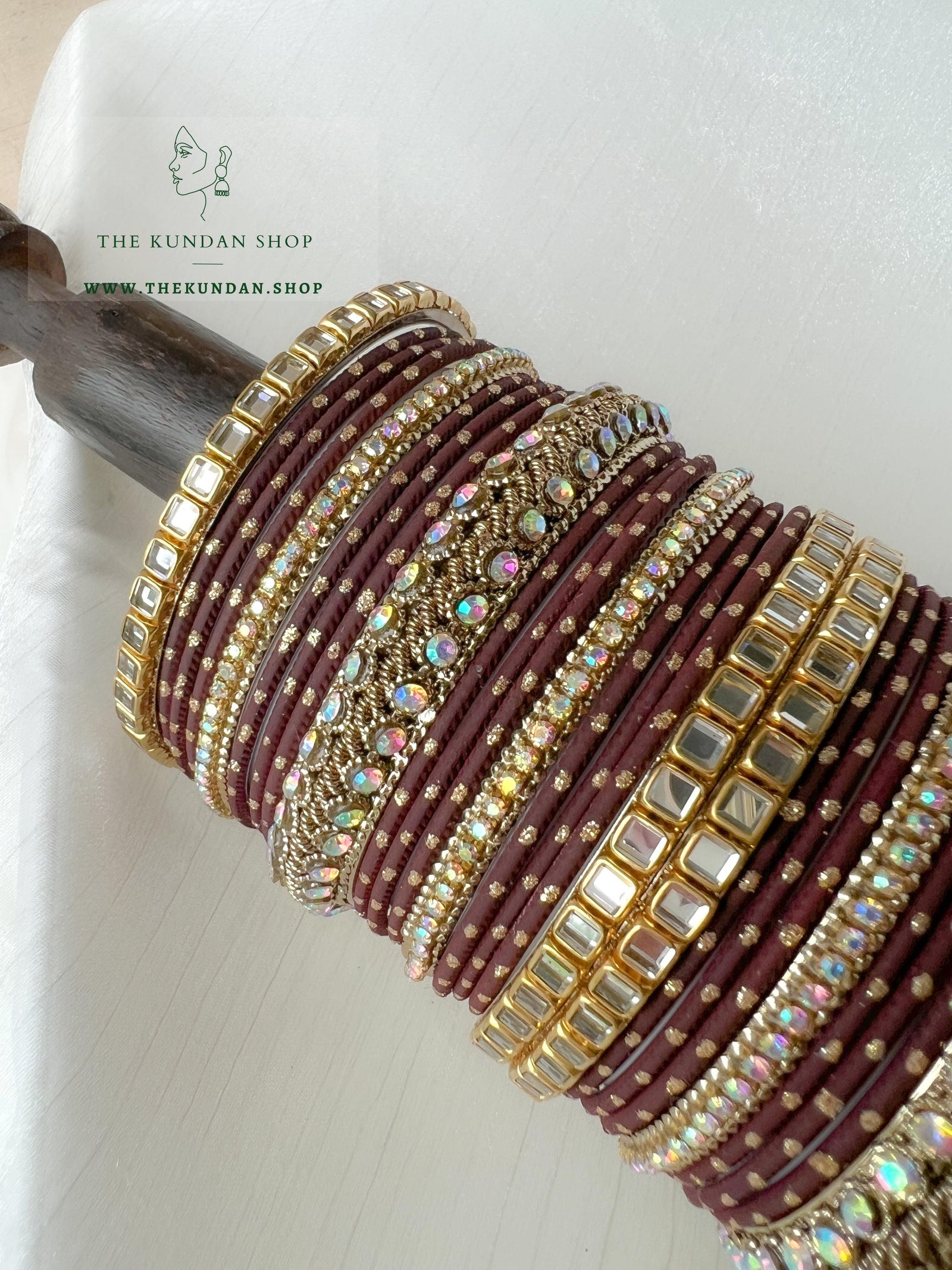Iridescent Center Stones in Brown Bangles THE KUNDAN SHOP 