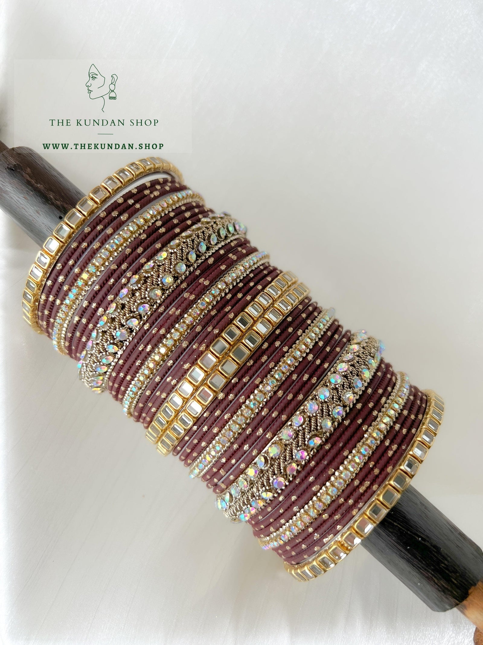Iridescent Center Stones in Brown Bangles THE KUNDAN SHOP 