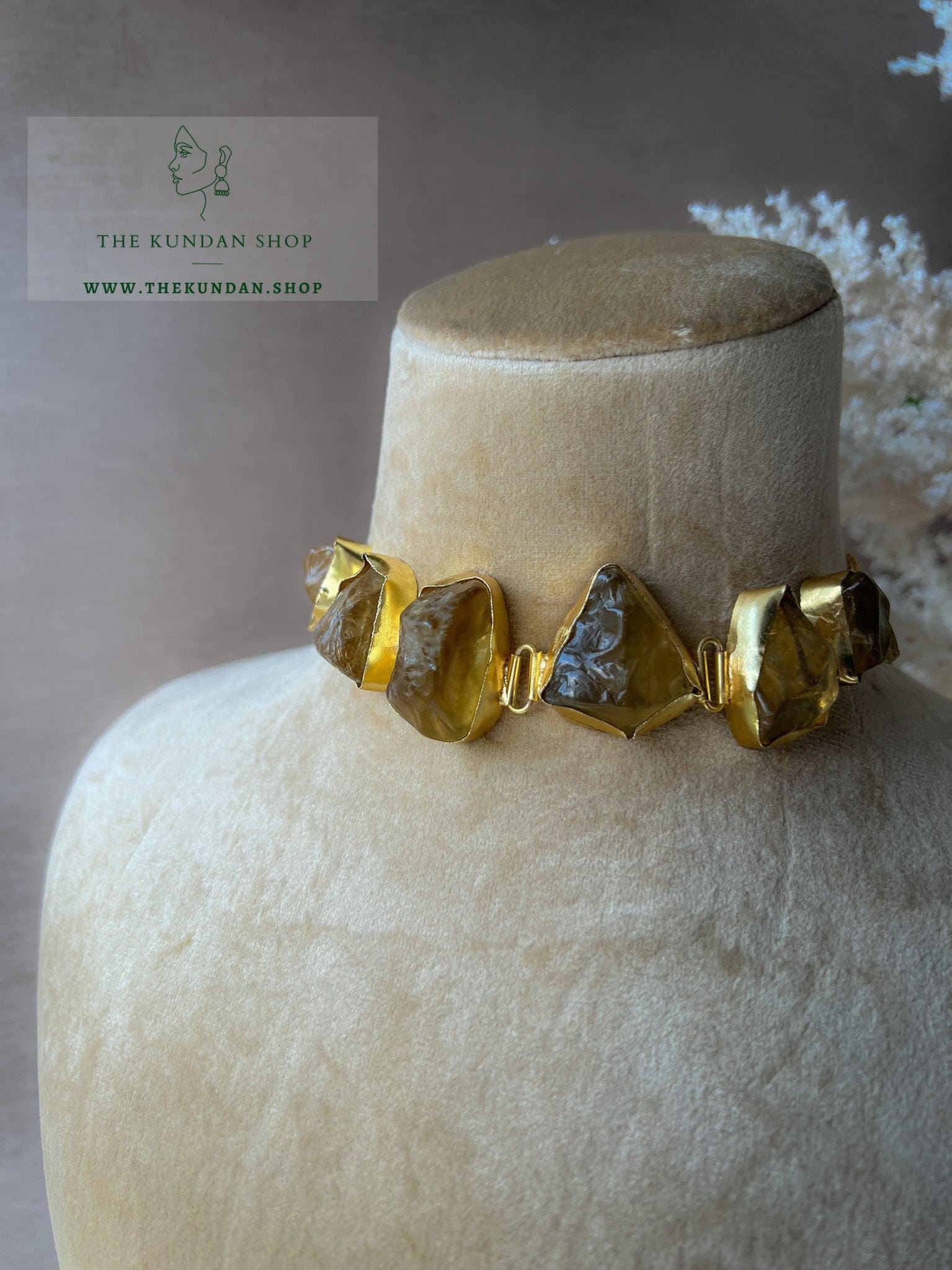 Destined Gold Foils in Brown-Yellow Necklace Sets THE KUNDAN SHOP 