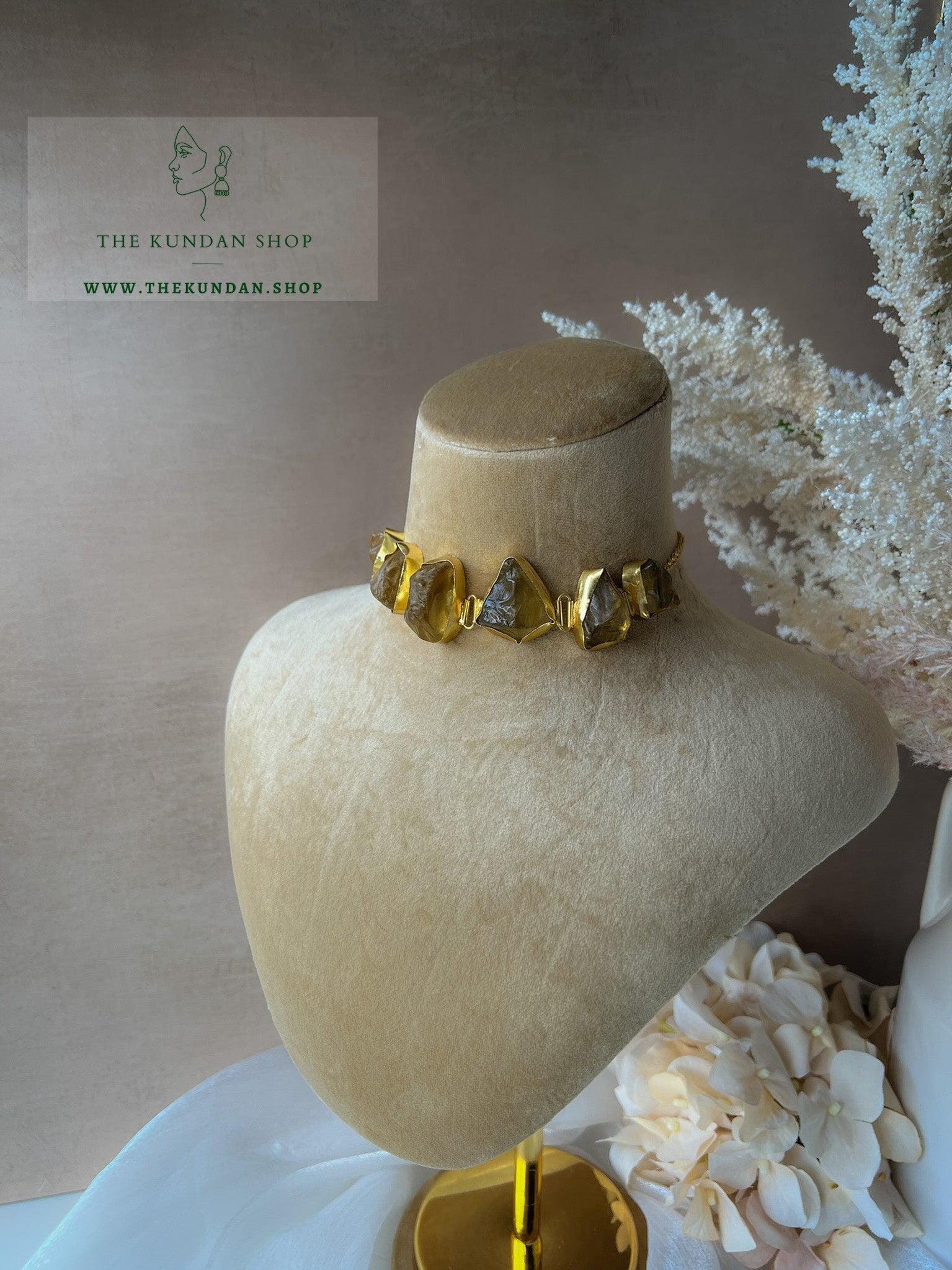 Destined Gold Foils in Brown-Yellow Necklace Sets THE KUNDAN SHOP 