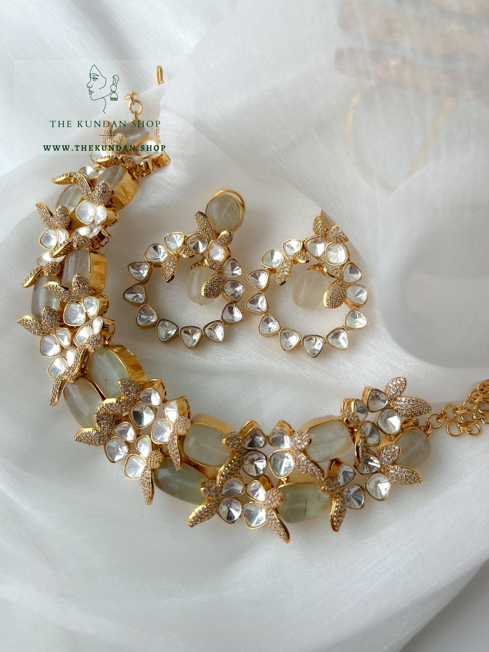 Advantaged in Sage & Gold Necklace Sets THE KUNDAN SHOP 