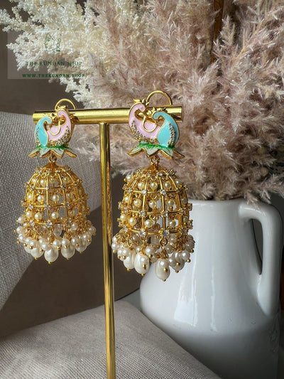 Moorni Cage Jhumkis Earrings THE KUNDAN SHOP 