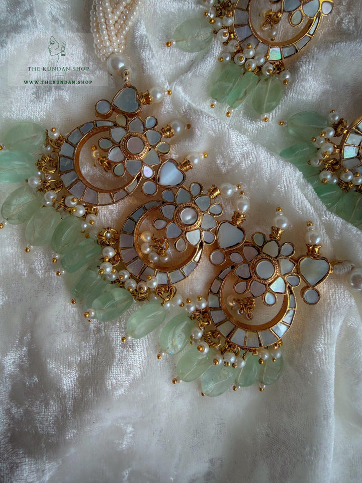 Moonlight // Mint &amp; Mother of Pearl Necklace Sets THE KUNDAN SHOP 